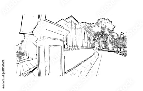 Building view with landmark of Adelaide is the capital city of South Australia. Hand drawn sketch illustration in vector.