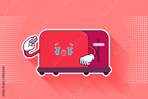 CRYING, SAD, SOB, CRY Face Emotion. Salute, Respect Finger Hand Gesture. Toaster Cartoon Drawing Mascot Illustration.