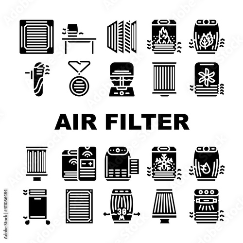 Air Filter Accessory Collection Icons Set Vector