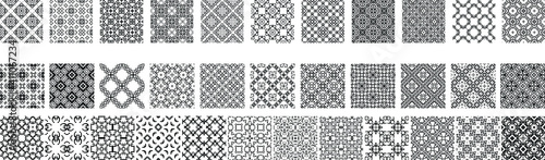 34 Universal different geometric seamless patterns. Endless vector texture can be used for wrapping wallpaper, pattern fills, web background,surface textures. Set of monochrome ornaments