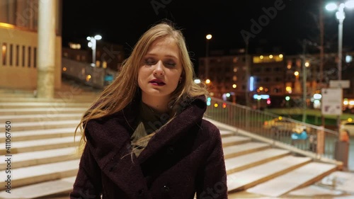 Wallpaper Mural [4k] Streetlight portrait of hip cute blonde young woman at night Torontodigital.ca