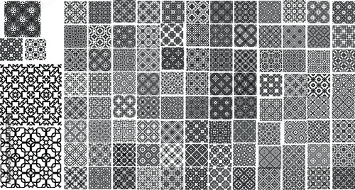 100 Universal different geometric seamless patterns. Endless vector texture can be used for wrapping wallpaper, pattern fills, web background,surface textures. Set of monochrome ornaments