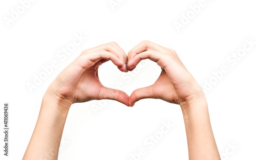 human hands making heart shape sign isolated on white background