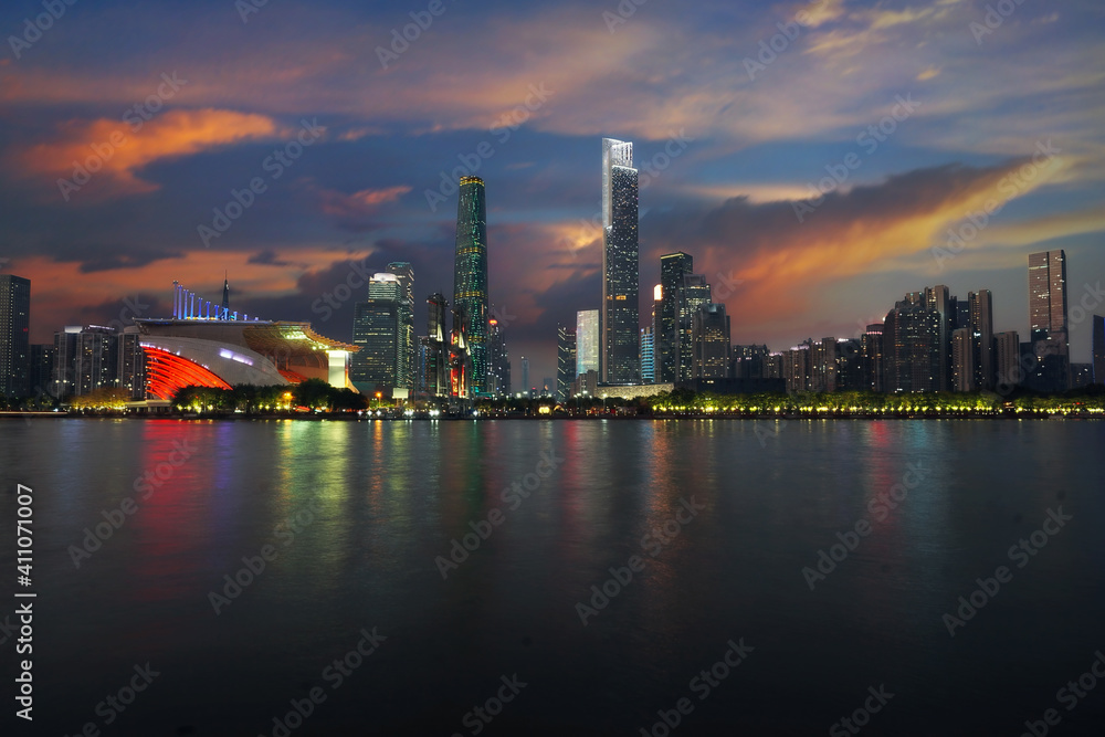 China, Guangdong, Guangzhou city skyline, Zhujiang New Town (International Finance Center) and Zhujiang (Pearl) River. China, Guangdong, Guangzhou city skyline, Zhujiang New Town (International Finance Center) and Zhujiang (Pearl) River.
