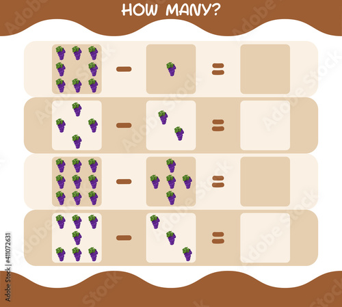 How many cartoon grape. Counting game. Educational game for pre shool years kids and toddlers