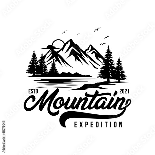 Vintage Mountain Logo Design Vector Template