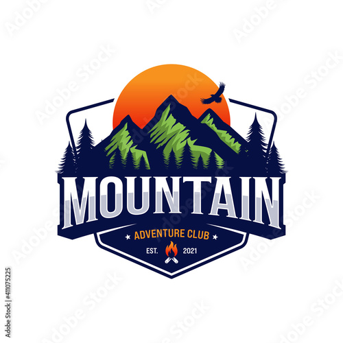 Mountain logo design vector illustration, outdoor adventure . Vector graphic for t shirt and other uses.
