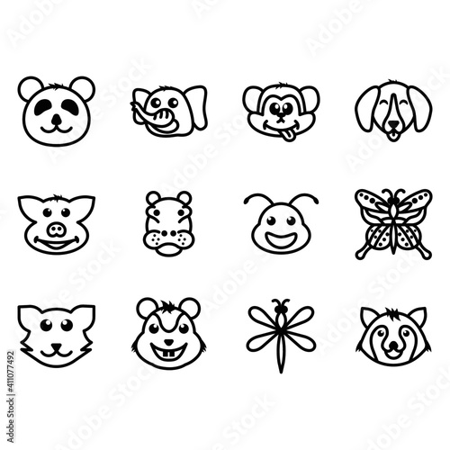 line icon set symbol and animal face emoticon vector illustration type