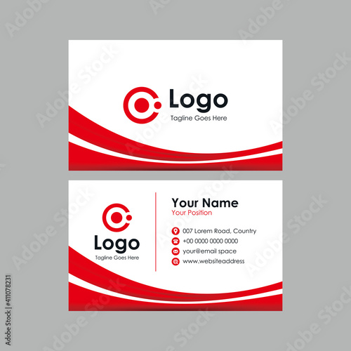 simple business card with red white curvy mesh gradient design, professional stylish name card template vector