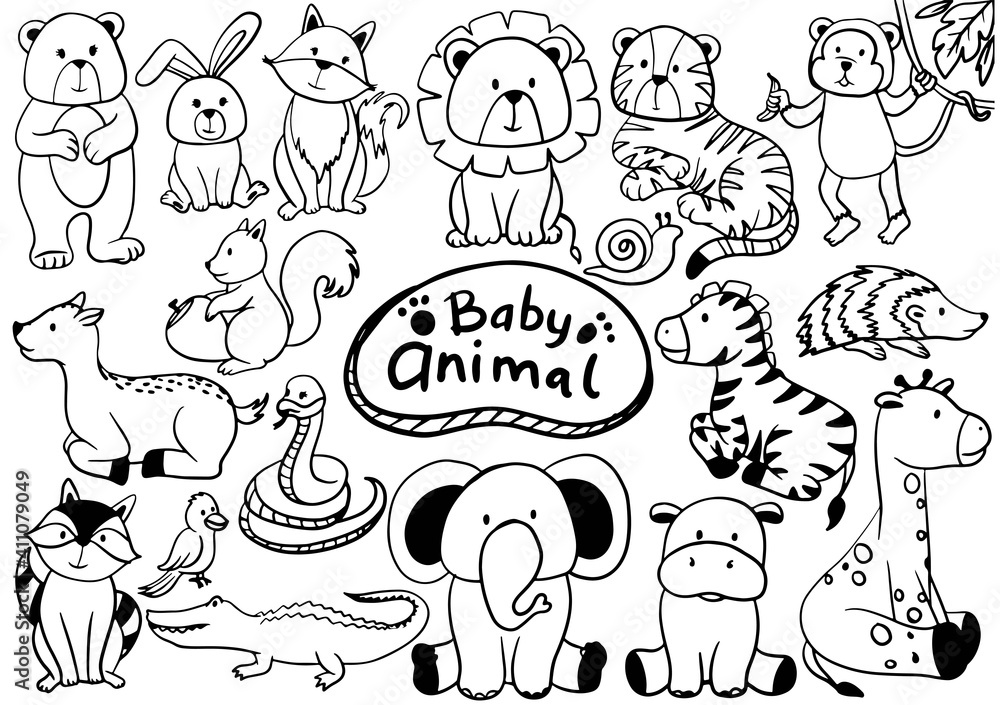 doodle animal juggle forest hand drawn isolated