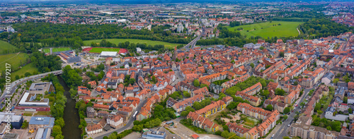 Aerial view of the city Fürth in Germany, Bavaria on a sunny spring day 