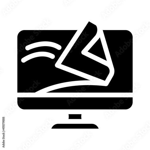 computer screen cleaning wipe glyph icon vector illustration