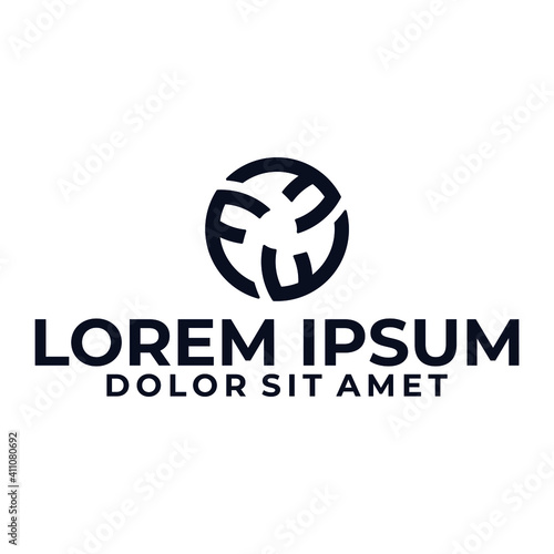 Initial letter triple F or FFF logo template with modern rounded geometric circle line art illustration in flat design monogram symbol