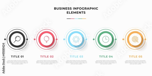 Presentation business infographic template with 5 options or steps. Modern infographic design template. Creative concept of five stages of business project