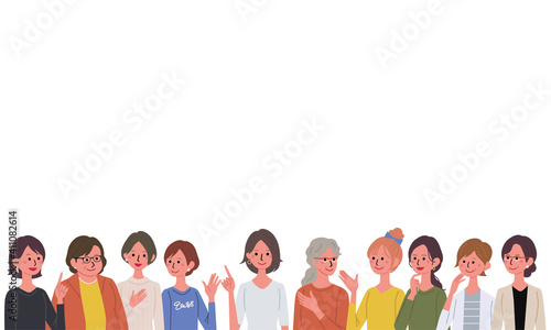 沢山の女性のイラスト　大勢の女性　シニア　人物
