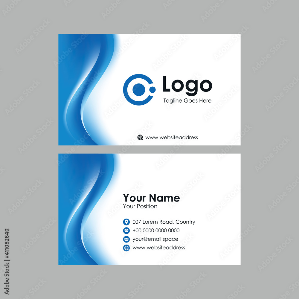 Naklejka premium abstract smooth business card with blue wavy mesh gradient design, professional stylish name card template vector