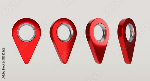 3d render red map pointer icon isolated