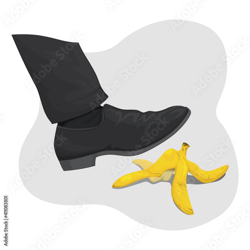 Cartoon of businessman walking step on a banana, illustration vector cartoon