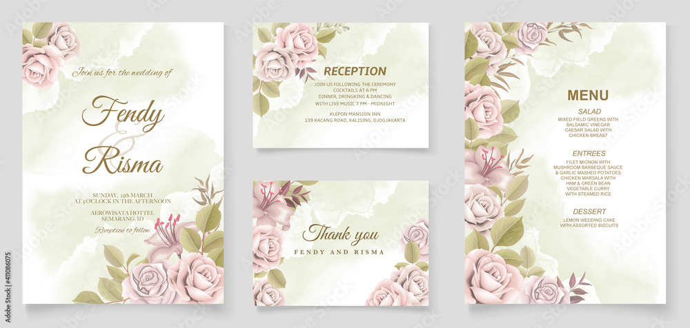 Elegant hand drawing wedding invitation floral design Elegant hand drawing wedding invitation floral design