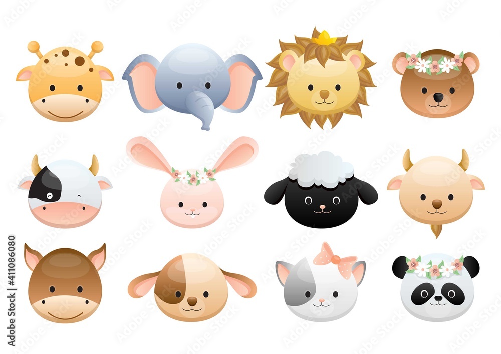 Cute animal character frame vector Cute animal character frame vector