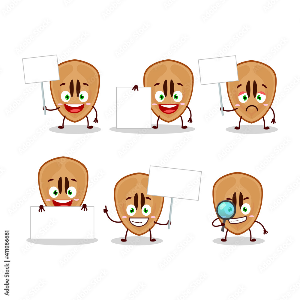 Slice of sapodilla cartoon character bring information board Slice of sapodilla cartoon character bring information board