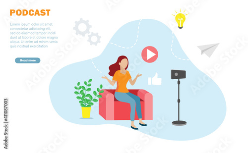 Content creator. Blogger live stream broadcasting online connect to audiences via podcast, an application social media player and entertainment technology concept.