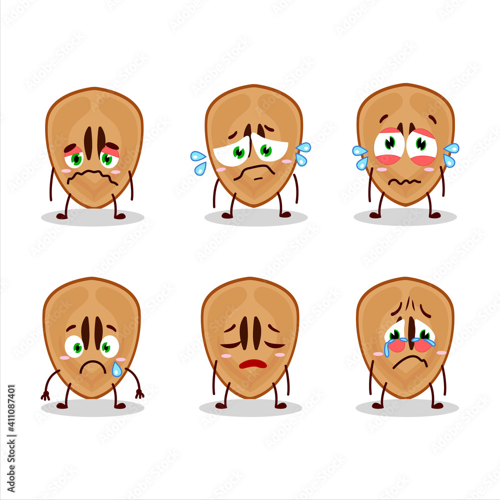 Slice of sapodilla cartoon character with sad expression Slice of sapodilla cartoon character with sad expression