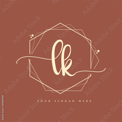 LK Initial handwriting logo. Hand lettering Initials logo branding, Feminine and luxury logo design. photo