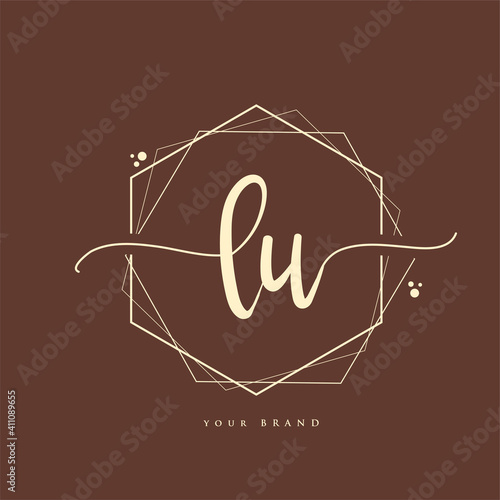 LU Initial handwriting logo. Hand lettering Initials logo branding, Feminine and luxury logo design. photo