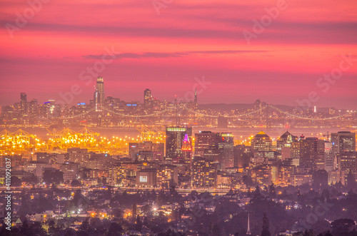Oakland With San Francisco in the Background During Sunset