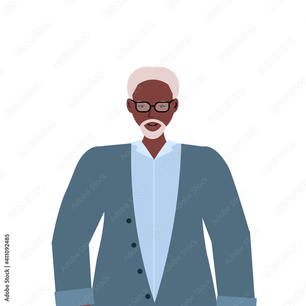 old african american man in casual trendy clothes senior male cartoon character gray haired grandfather portrait vector illustration
