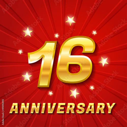 16 year anniversary celebration, vector design for celebrations, invitation cards and greeting cards