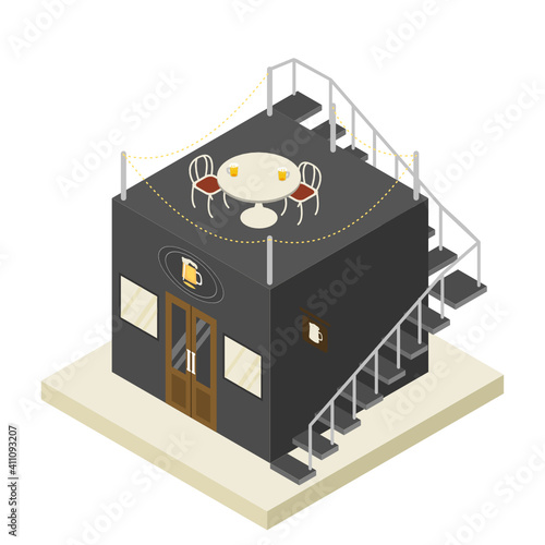 Vector isometric building, bar beer, restaurants.
