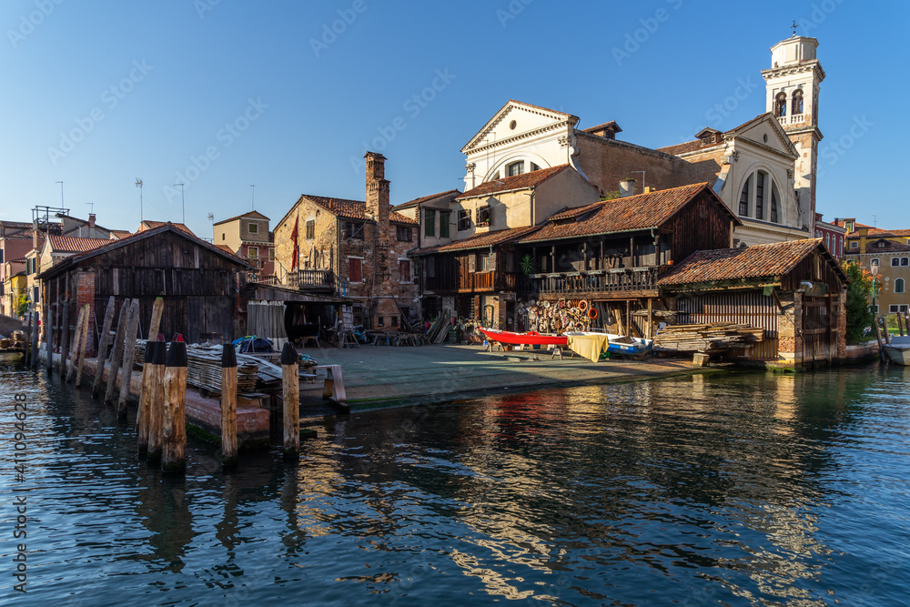 Squero di San Trovaso is an antique workshop in Venice where gondolas are built and repaired, Venice, Italy