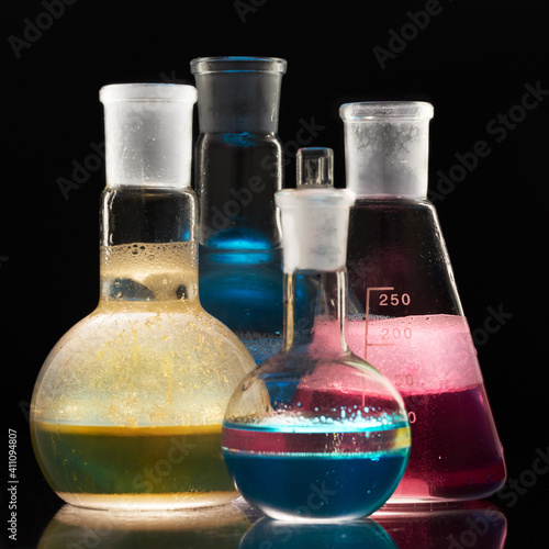 Glass flask with a chemical reagent. photo