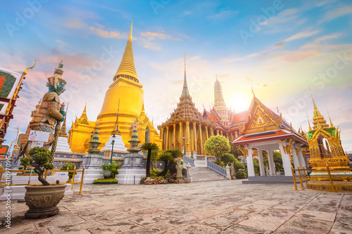 Wat Phra Kaew is a sacred temple and it's a part of the Thai grand palace, the Temple houses an ancient Emerald Buddha photo