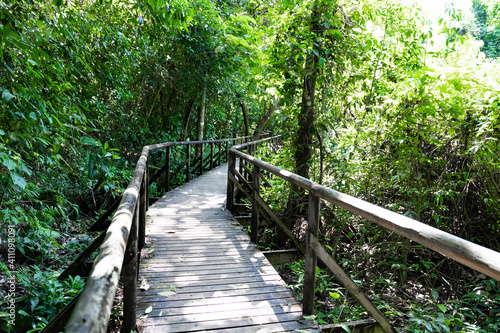 Fototapeta Naklejka Na Ścianę i Meble -  Wooden walkway in Manuel Antonio National Park in Costa Rica