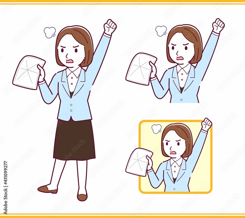 Young woman in a light blue suit