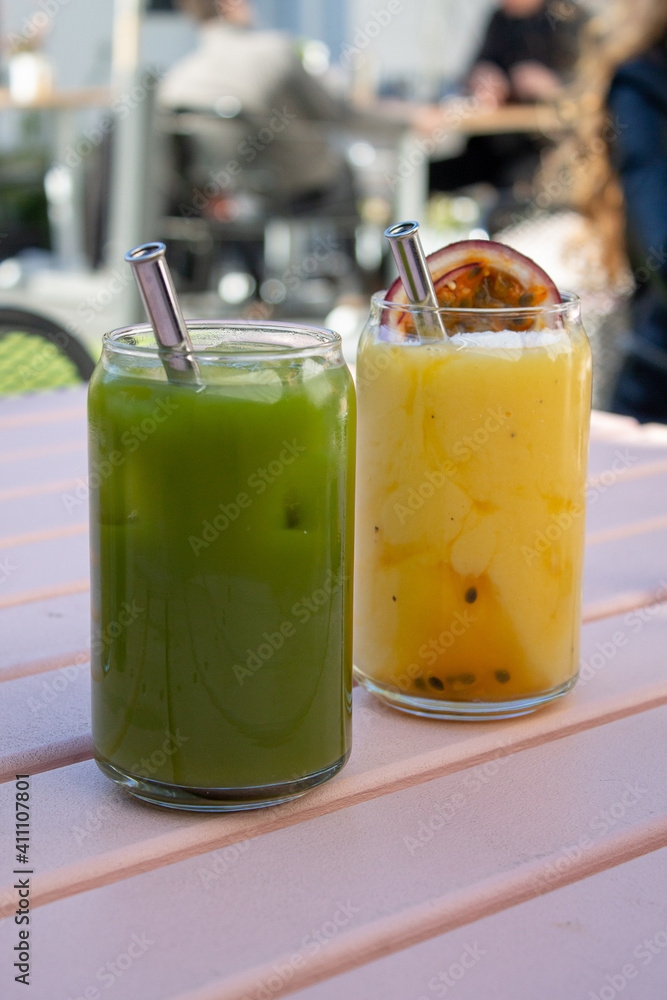 Green juice and passion fruit smoothie Green juice and passion fruit smoothie