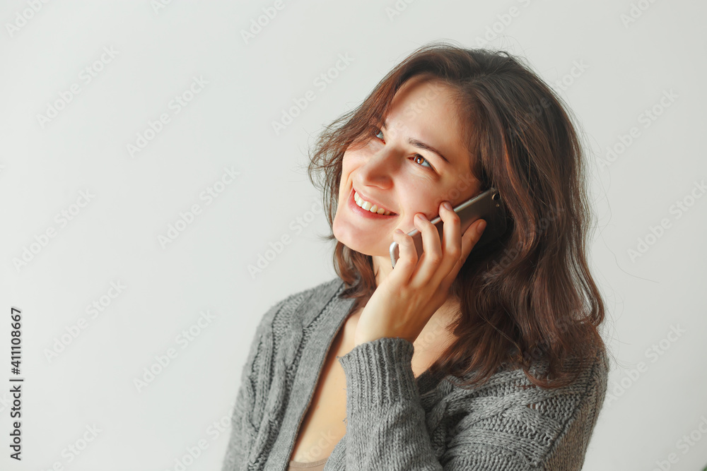 Portrait of smiling business woman phone talking, using mobile phone Portrait of smiling business woman phone talking, using mobile phone