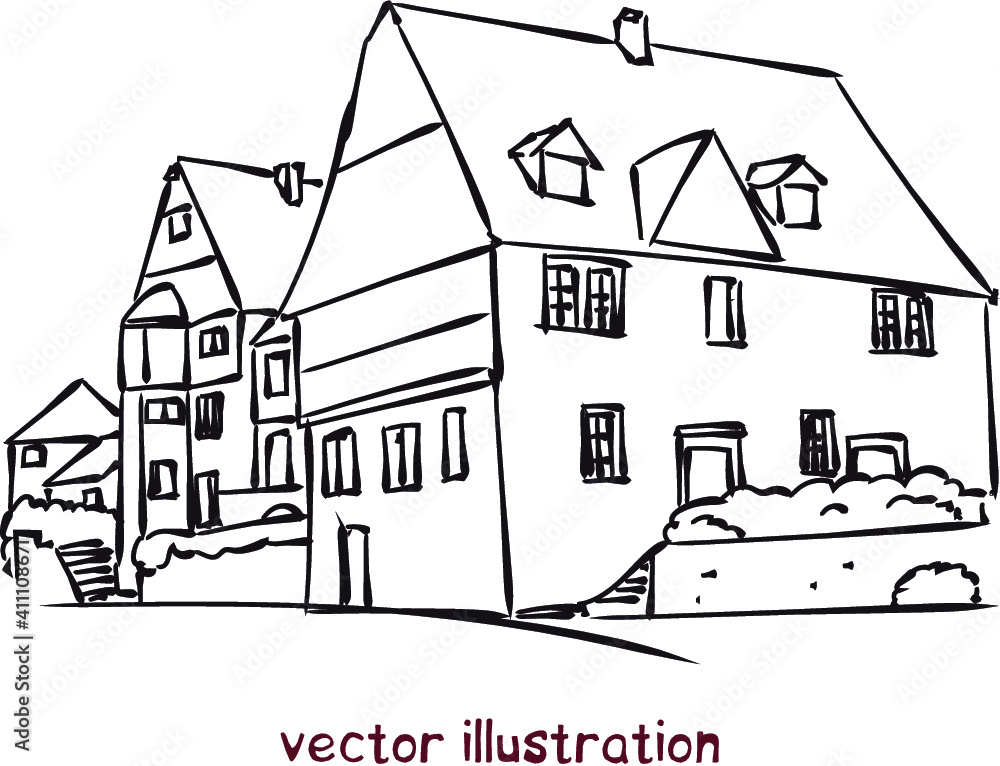 vector sketch of Europe suburb