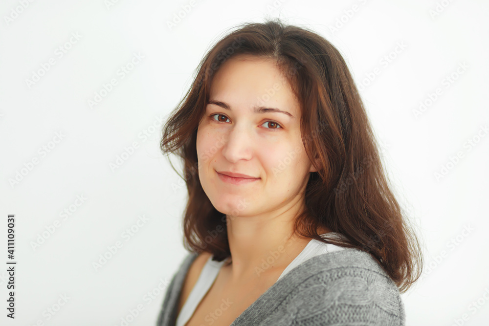 Portrait of beautiful woman looking at camera isolated on white background Portrait of beautiful woman looking at camera isolated on white background