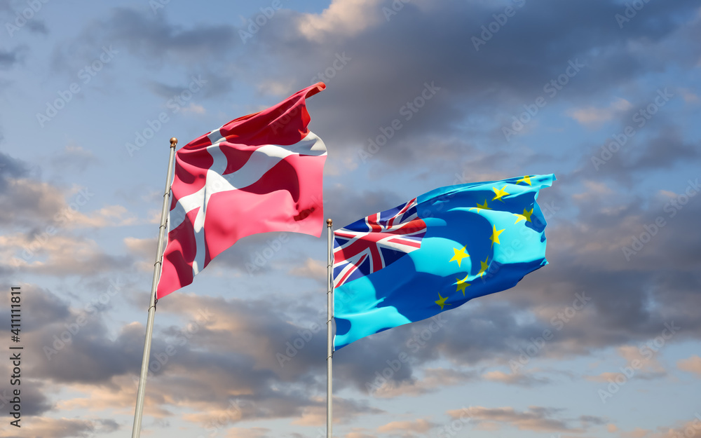 Flags of Tuvalu and Denmark.