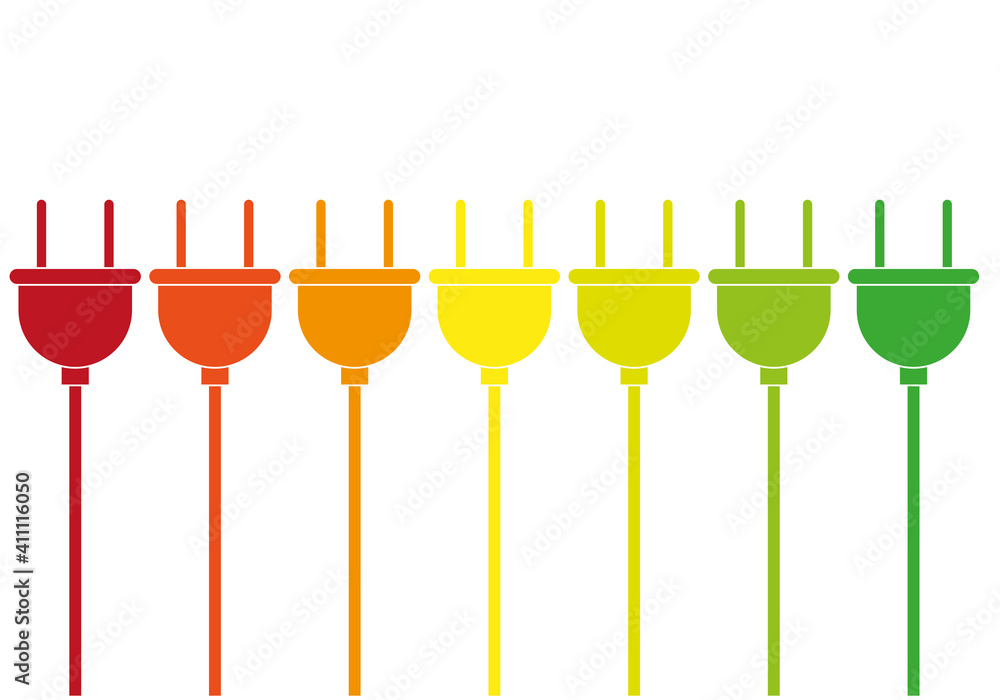 Iconos de enchufes representando eficiencia energética. Iconos de enchufes representando eficiencia energética.