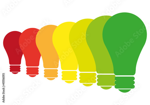 Iconos de bombilla representando la eficiencia energética.