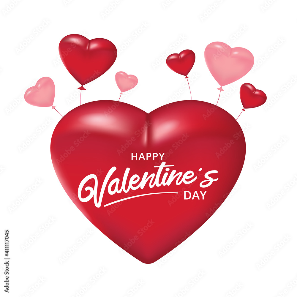 Happy Valentine's Day 3d heart illustration vector