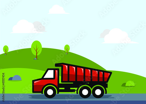  vector illustration of a dump truck on the road