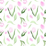 Seamless watercolor pattern with tulip illustrations. For decor, design, fabric. 