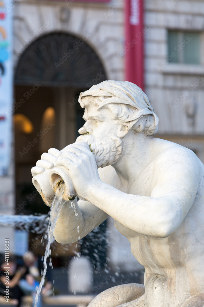 Fontana del Moro (Moor Fountain) located in Piazza Navona, Rome, Italy