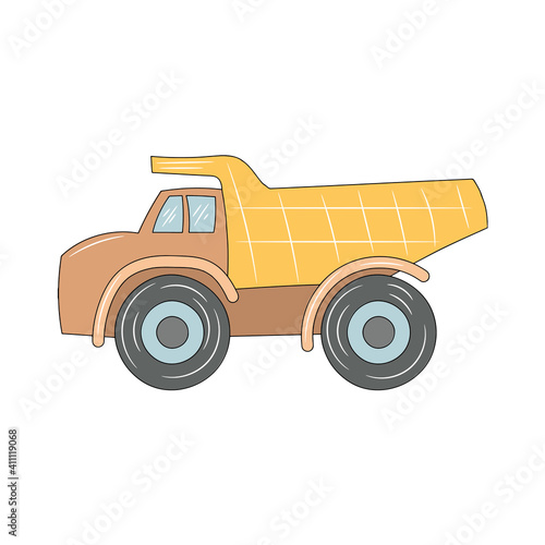 Haul mining truck vector illustration, isolated colored hand drawn linear style 